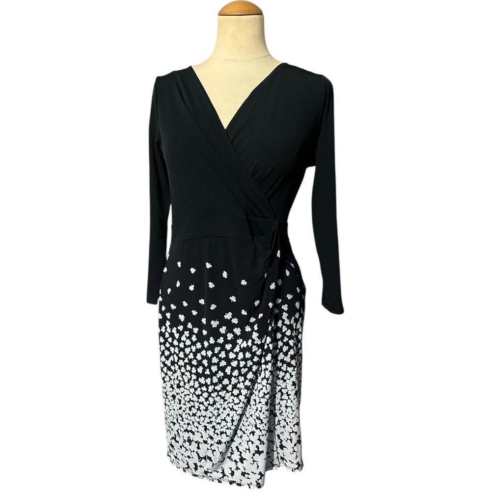 Ann Taylor Factory Faux Wrap Stretch Jersey Dress NWT Black White Size 2P